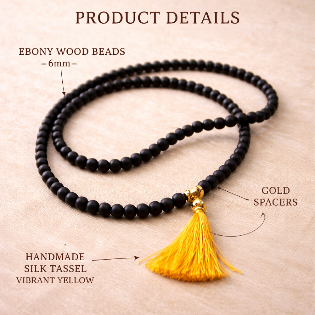 Original Karungali Malai 108-Beads Ebony Wood with Govt. Certified