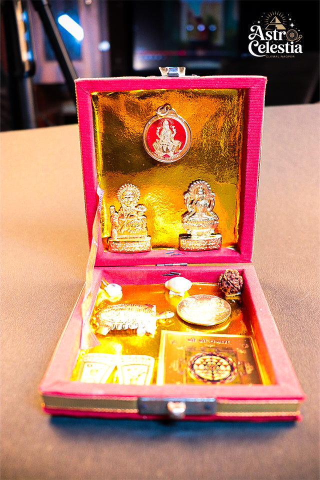 Golden Lakshmi Money Magnet Pyramid with Gomti Chakra Pyrite Pyramid