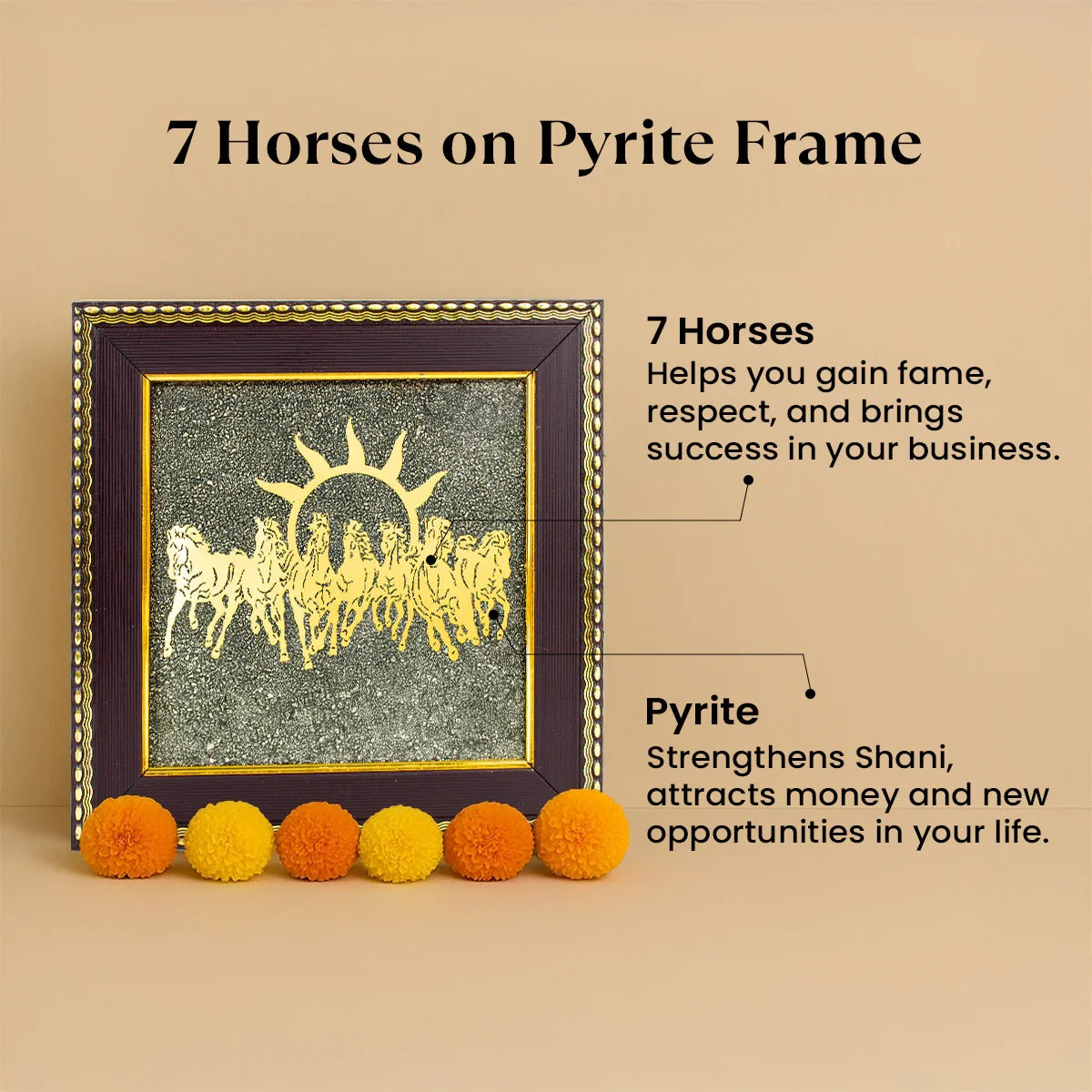 7 Horses on Raw Pyrite Frame