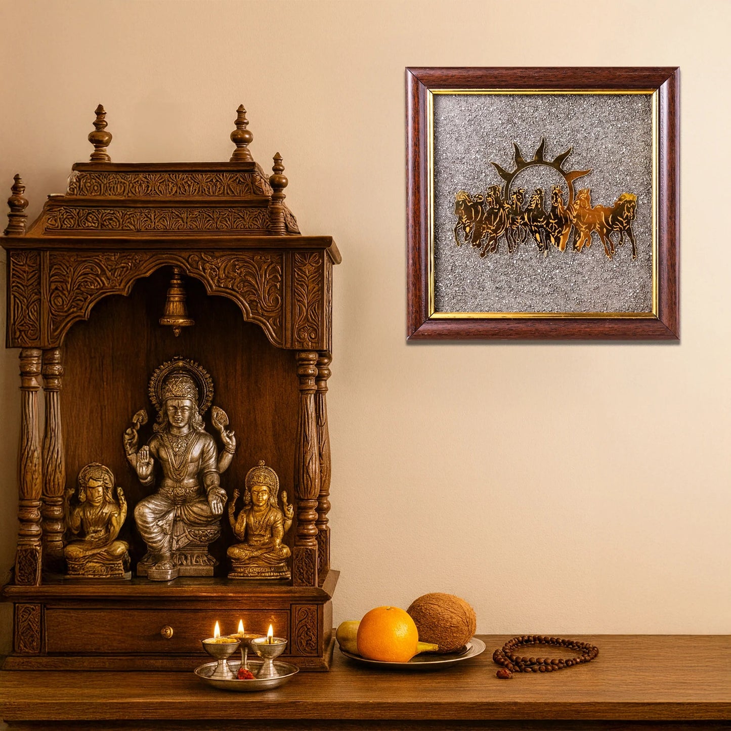 7 Horses on Raw Pyrite Frame