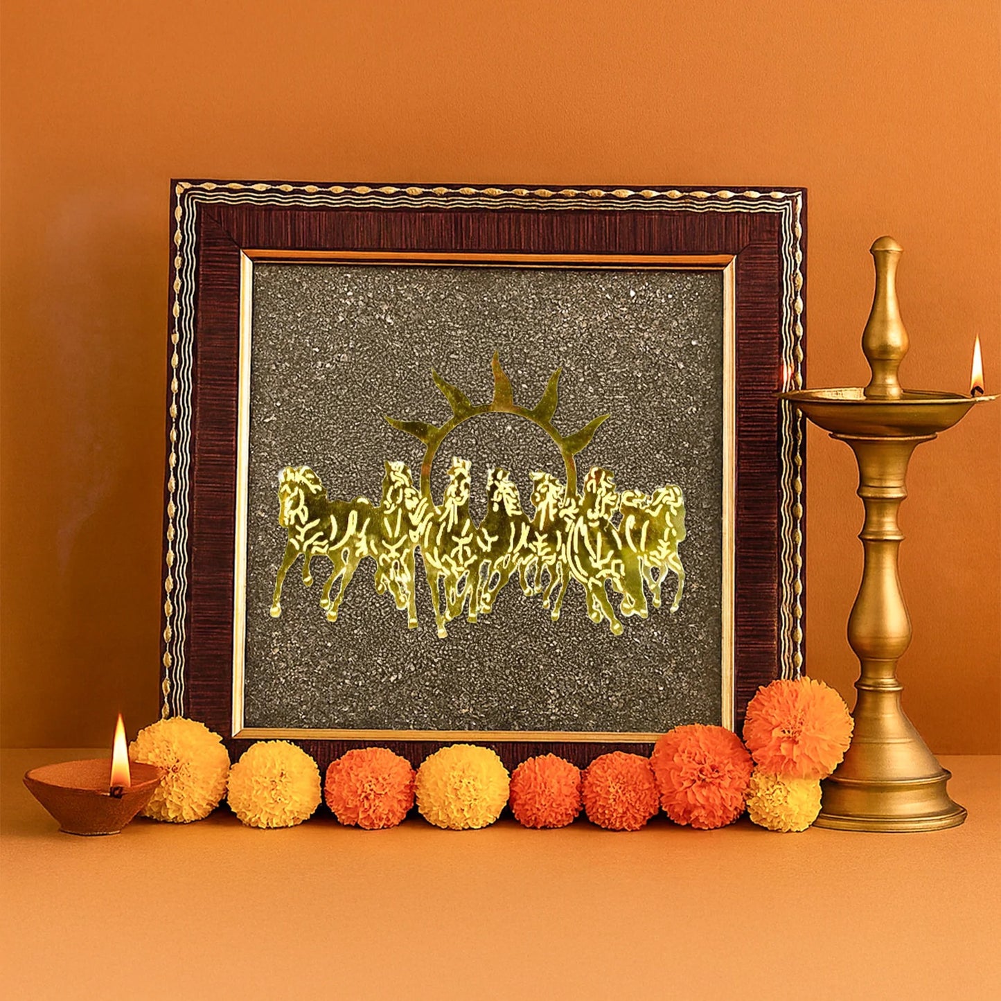 7 Horses on Raw Pyrite Frame